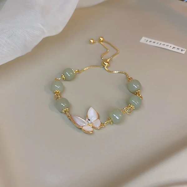 Fashion Statement Opal Butterfly Natursten Armband för kvinnor Zirkon Tulpan Blomma Bambu Armband Charm Lyx Smycken Present Gold-color