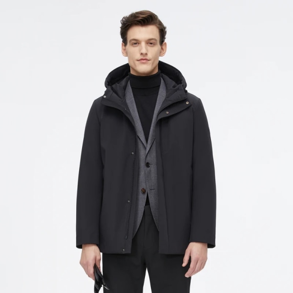 ny vinterdunjacka för män affärsstil smart casual ytterkläder vinter varm kappa med huva Black XS165