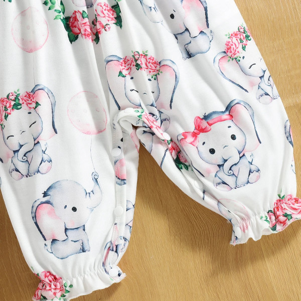 Kläder för baby flicka Jumpsuits Nyfödda bebisartiklar Overaller 95 % bomull Långärmad elefant grafisk set Pink 0-3 Months