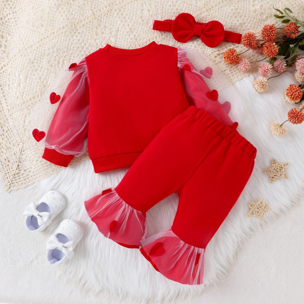 3 st Baby Girl söta tyg sömmar bokstavsmönster Set Red 12-18Months