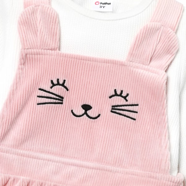 2 st Toddler långärmad vit t-shirt och kitty broderad set Pink 4-5 Years