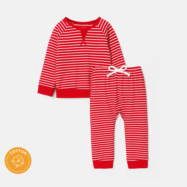 2st Baby/ Toddler Randig Raglan ärm bomull Sweatshirt och byxor Set Red Kids3-4Years