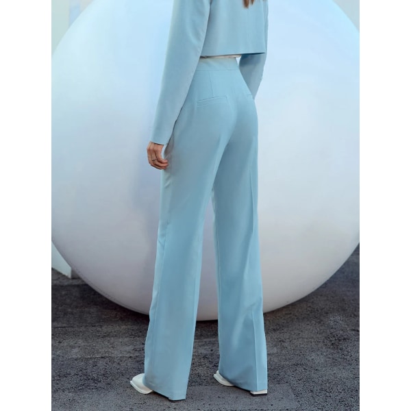 Minimalistisk kostym Casual för kvinnor 2023 Höst Nya Lös Dra Straight Simple Basics Pendlar Dambyxor 12343370 light grayish blue XL