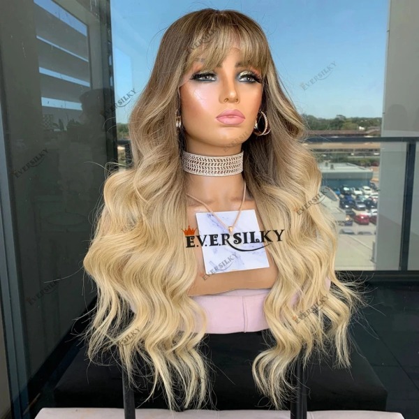 Fringe Body Wave Ombre Blont Människohår Transparent Spets Front Peruker 13x6 Spets Front Peruanska Remy Hair 180 Densitet Peruker 13x4 lace wig 20inches