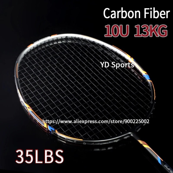 2ST Badmintonracketar i hel kolfiber Superlätt 10U professionell racket med strängväskor 22-35LBS G5 13KG Speed ​​Sports Black