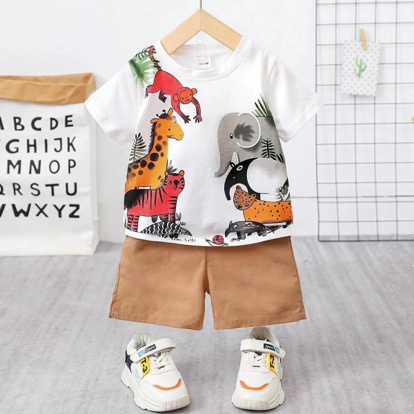 2 st Toddler Lekfulla print t-shirt och shorts set White 3-4 Years