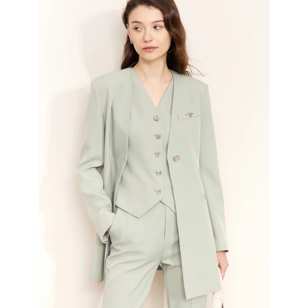 Minimalism Jacka Dam Kostymer Outfits 2023 Vår Nytt Miljövänligt återvunnet tyg Business Blazers Byxor 12341163 Green (Blazer) L