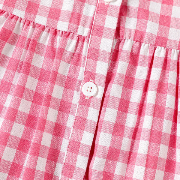 Toddler flicka pläd uttalande krage knapp Design ärmlös klänning PINK-1 4-5Years