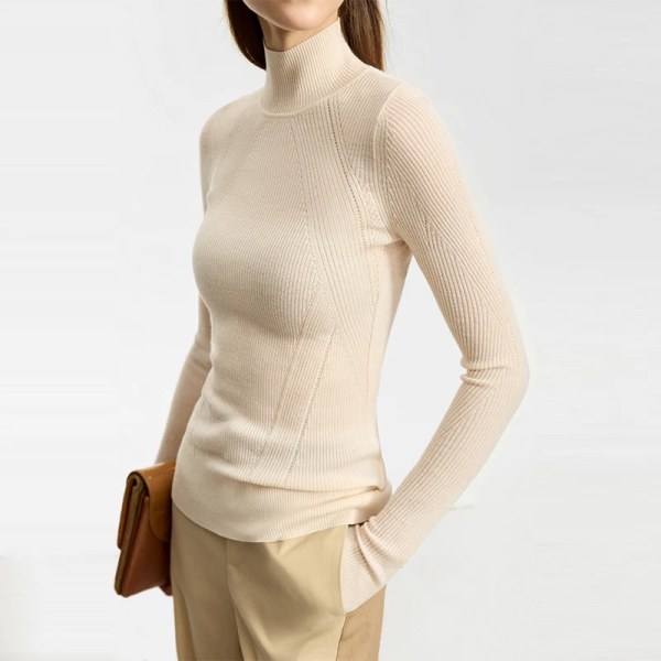 Minimalistiska Turtleneck-tröjor för kvinnor 2023 Vinter Ny Slim-fit Basics Långärmade Varma Skarvade Baströjor 12324055 cream XL