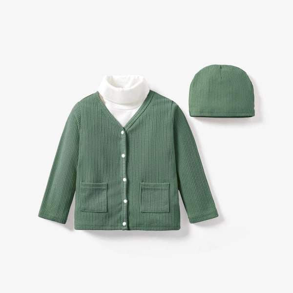 2st Toddler flicka/pojke Solid knappdesign med matchande hattjacka Green 3-4Years