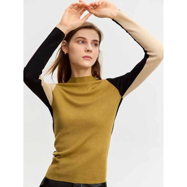 Minimalistisk 2023 Vinter Nya Tröjor För Dam Enkel Mock Neck Långärmad Skarvad Kvinna Office Lady Pullovers 12324061 grey S