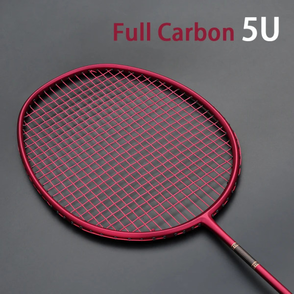Hög kvalitet Ultralätt 5U kolfiber Badmintonracket Strings Bag Max 30LBS Professionell Racket Racket Strung Sports Padel Red