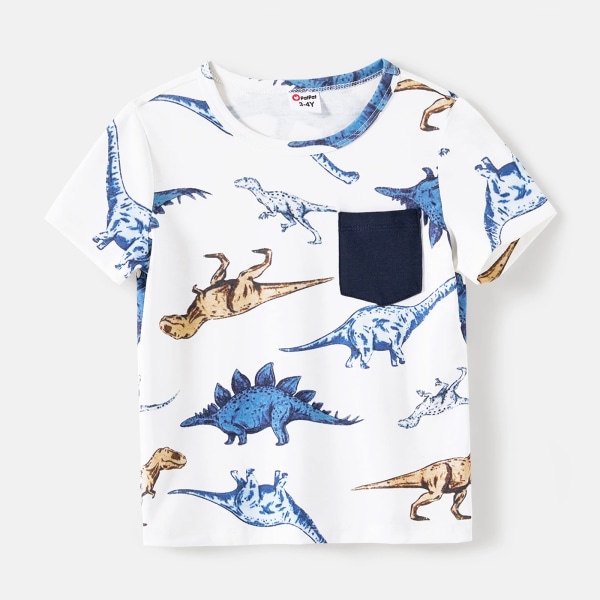 Familjematchande outfits Allover Dinosaur Print Cami-klänningar och kortärmade T-shirts ColorBlock Girl 6-7 Years