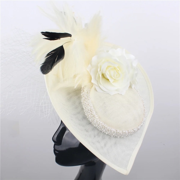 Tårformad Sinamay Fascinator Bröllop Millinery Hatt Fest Karneval Fedora Hattar Kentucky Derby Headpiece Church Top Hat Beige