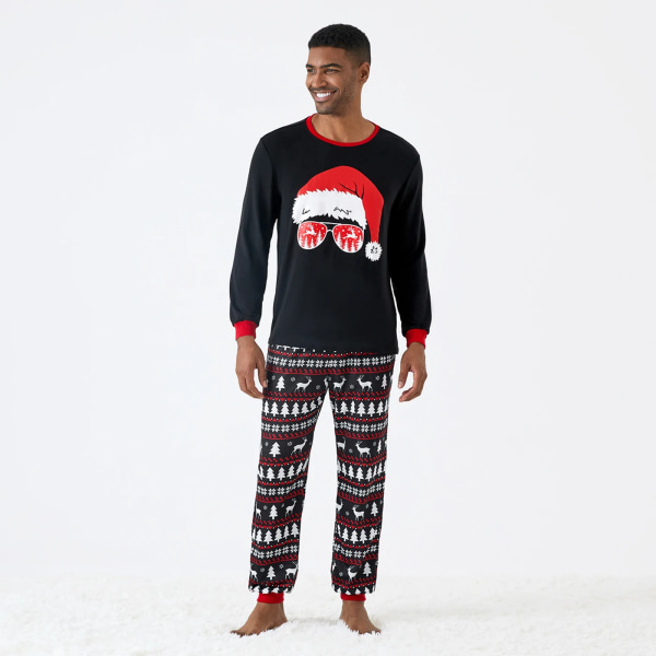 Julfamilj Matchande tomtehattar och renar med långärmad röda pyjamasset (flammsäker) Black Kids4-5Years