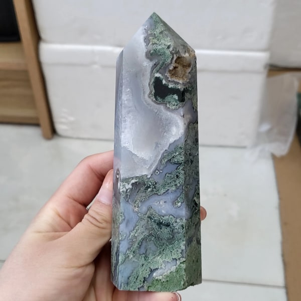 Moss Agate Crystal Tower Naturlig Aquatic Agate Crystal Wand Reiki Healing NO.410