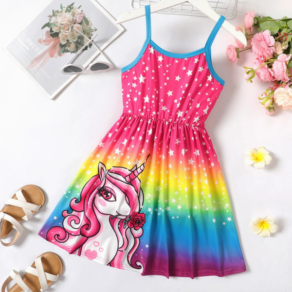 Kid Girl Unicorn Star Print Colorblock Slip Dress Pink 11-12 Years