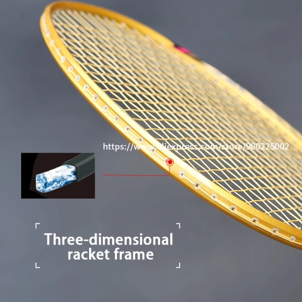 Professionell Carbon 5U badmintonracketväska med snöre Offensiv typ racket Raquette Ultralätt grepp Padel Raqueta Strung 5u Gold