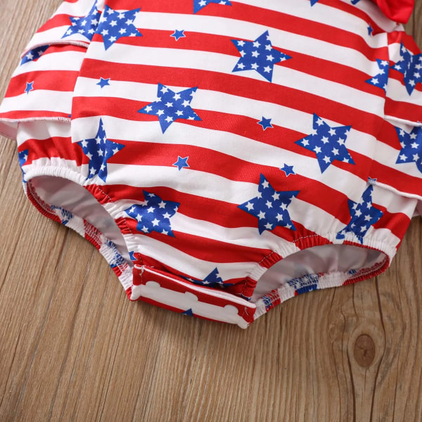 Independence Day 2st Baby Girl Flutter-sleeve Body och Pannband Set Colorblock 0-3Months
