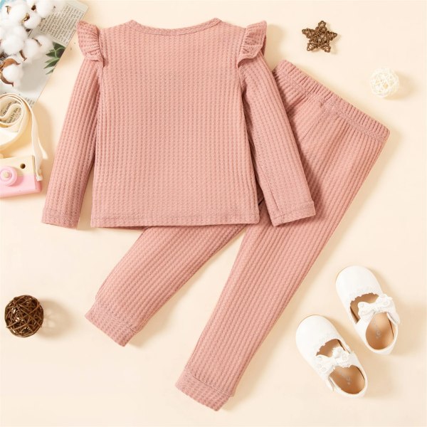 2-delad toddler Girl Rufsig texturerad långärmad topp och enfärgade set Apricot 18-24 Months