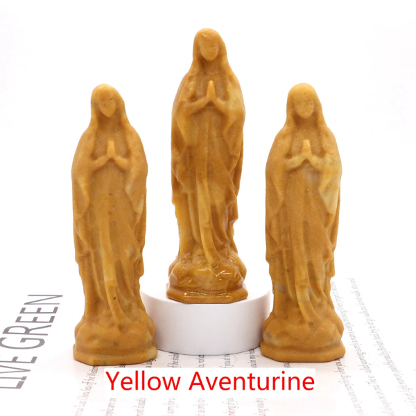 100 mm Madonnafigurer Helande Kristall Natursten Snidade Små Jungfru Maria Jesus-statyer För Hem Juldekoration Gåvor Yellow Aventurine 10pcs