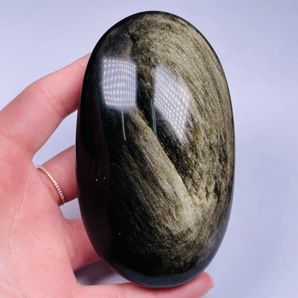 Nytt ！！！Bästa kvalitet naturligt guld Obsidian Ellipse Reiki Gem Healing Dekoration 130-150G