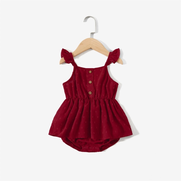 Mommy and Me Red Swiss Dot Ruffle Trim Cami-byxor med bälte Scarlet Girl 2 Years