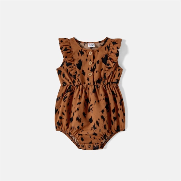 Mommy and Me Coffee Leopard Print Strappy Romper Shorts med bälte Coffee Girl 3-4 Years