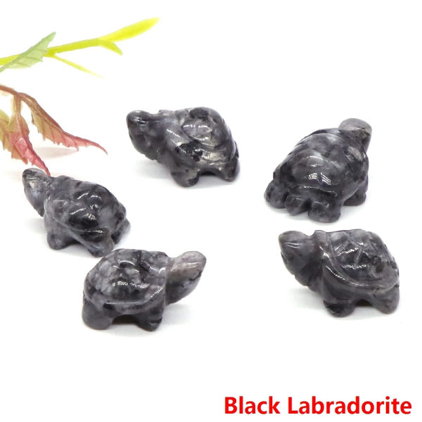 1" Mini Turtle Sköldpadda Naturstenar Helande Kristaller snidade djurfigurer Hantverk DIY-smycken Heminredning Prydnadsföremål Partihandel Black Labradorite 20pcs