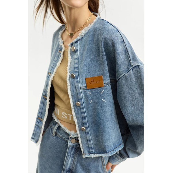 Minimalistisk Denim Nya klänningsset för kvinnor 2023 Höst Crew Neck Lös kappa Rak kjol Commuter Tvådelat set 12343096 denim blue jacket XL