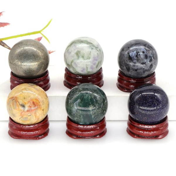 30 mm Naturstenar Ametist Rosenkvarts Reiki Healing Kristaller Energi Chakra Massage Ädelstenboll Heminredning Hantverk med stativ Crazy Agate 3pcs