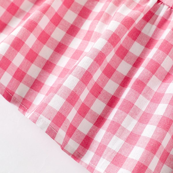 Toddler flicka pläd uttalande krage knapp Design ärmlös klänning PINK-1 3Years