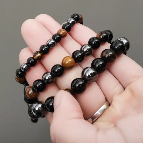Naturlig Obsidian Stone Magnet Hematit Tiger Eye Beads Armband Handgjorda justerbara armband Viktminskning Energismycken Unisex A-6MM