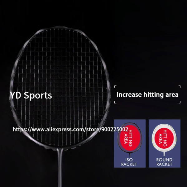 Svart Full Carbon Fiber Ultralätt 4U 82g Strung Badmintonracket 22-30LBS Professionell träningsracket Padel Speed ​​Racket Bag Black