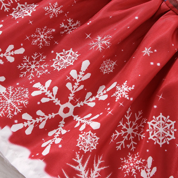 Jul 2st Baby Girl Röd Pläd Volanger Långärmad Skarvad Snowflake Print Rosett Front Klänning med Pannband Set Red 3-6Months