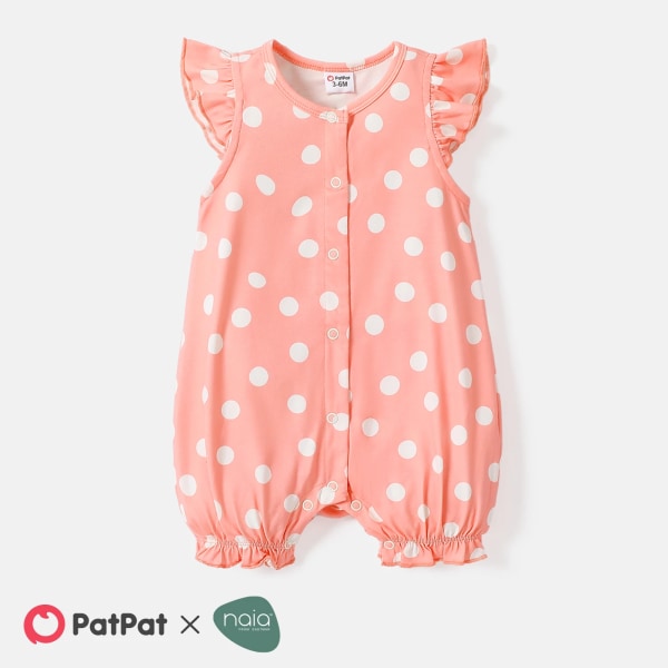 Baby Girl Polka Dots eller Butterfly Print Flutter-sleeve Romper Pink 12-18 Months