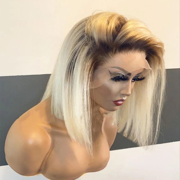 613 Ombre Blond Bob Peruk Människohår Kort Bob Peruk Spets Front Bob Peruk För Svarta Kvinnor Ben Rakt Människohår Spets Frontal Peruk 1B 613 8inch