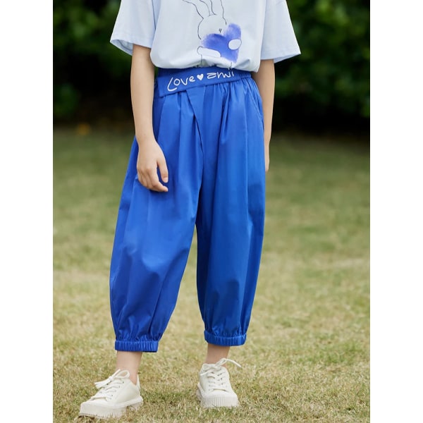 Barnkläder för flickor 100 % bomull långbyxor 2023 Sommarbyxor Nya lösa printed Söta Casual Pantalones 22322003 blue 110cm