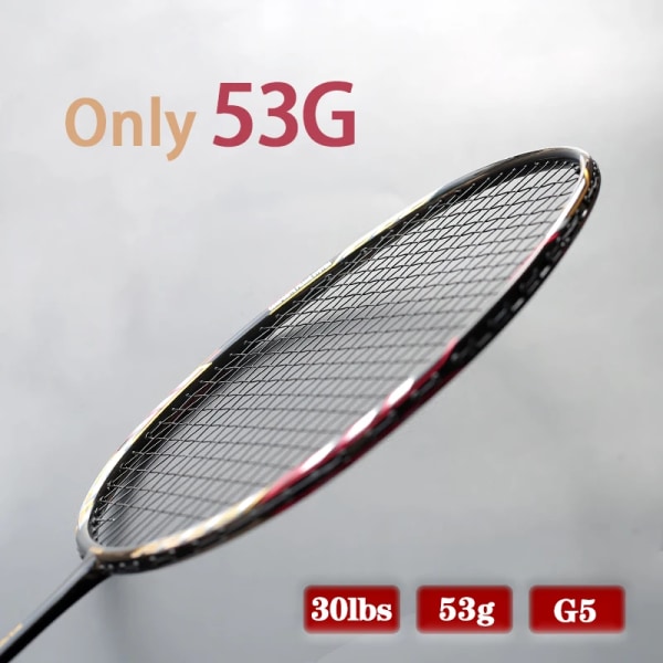 Super Light 53G 10U 100% Kolfiber Badmintonracketsträngar Professionell träning G5 Max Spänning 30LBS Racket Sport Vuxna Black