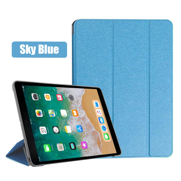 För iPad Air Mini Pro 1 2 3 4 5 6 7 8 9 10 9.7 10.5 11 5. 6. 7. 8. 9. Case Slim Wake Smart Cover PU Läder Tri-fold Coque iPad 7th 8th 9th Silk Blue