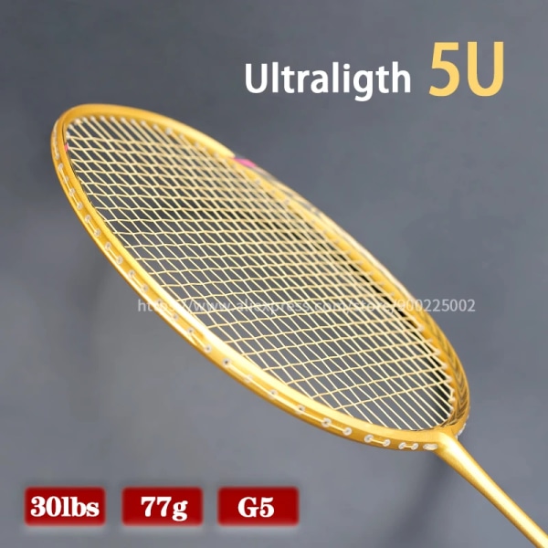 Ultralätta badmintonracketar i helkol med väskor 5u 77g professionell racket 22-30lbs g5 speed sport för vuxna gold