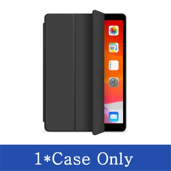 Case för Apple iPad Air 1 2 3 4 5 9,7 10,5 10,9 Air5 Air4 Air3 Trifold PU Läder Magnetisk Smart Cover + härdat glas Pure Black Cover iPad Air 2 9.7 2014