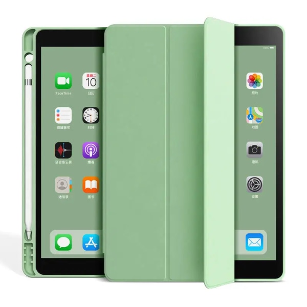 Pennhållare Funda- case för iPad 9:e/8:e/7:e generationens 10,2 case 2021/2020/2019 Mjuk baksida Capa Stand Cover Auto Sleep Wake Light green iPad Air 2 Air 1 9.7