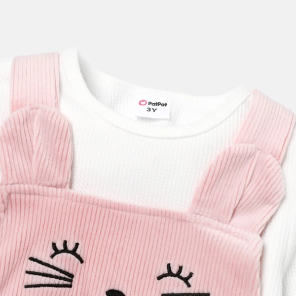 2 st Toddler långärmad vit t-shirt och kitty broderad set Pink 4-5 Years