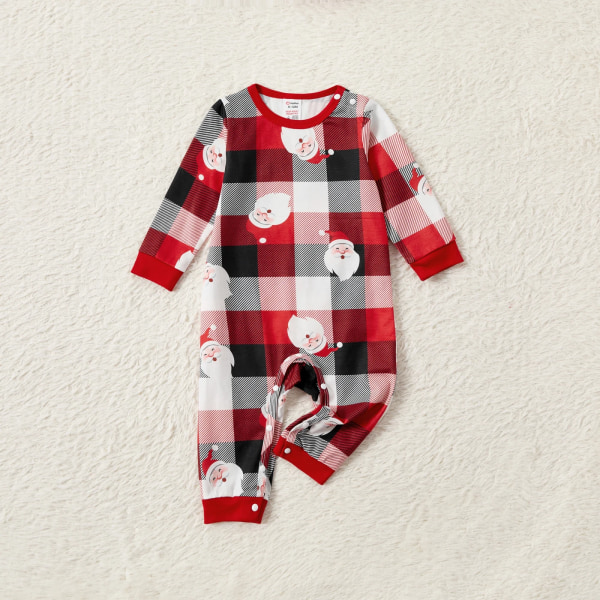 Julfamiljsmatchande allover print Röd pläd Långärmad pyjamasset (flammsäker) redblack Kids2Years