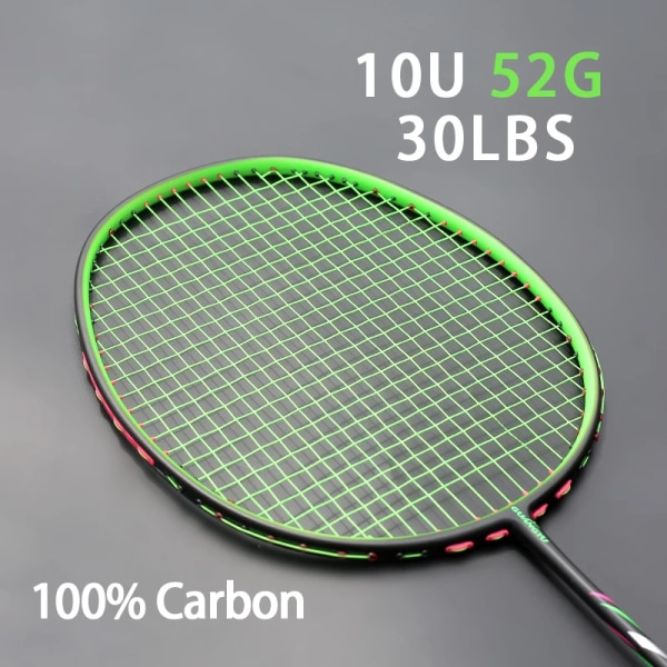 Badmintonracket 100% kolfiber Strung Ultralight 10U 52G G4 13KG Träningsracket Professionell racket med väskor för vuxna green