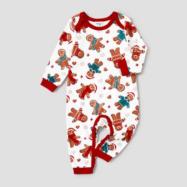 Christmas Tecknad Pepparkakor Man Allover Print Familj Matchande Pyjamas Set (flammsäker) White Kids2Years