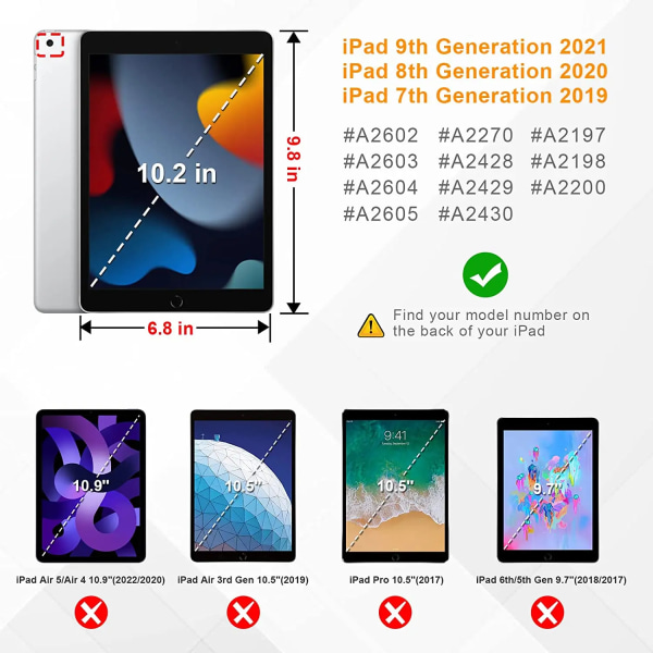 Case med iPad 10,2 tum 2021/2020 iPad 9:e/8:e generationen 2019 iPad 7:e generationens skyddsstativ Case Cover Auto Sleep Wake 2 PCS Glass iPad Air 4 5 10.9