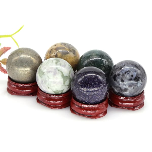 30 mm Naturstenar Ametist Rosenkvarts Reiki Healing Kristaller Energi Chakra Massage Ädelstenboll Heminredning Hantverk med stativ Black Labradorite 3pcs