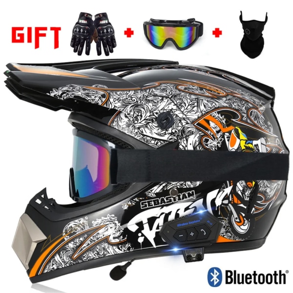 Motorcykel terränghjälm med Bluetooth Motorcykeltillbehör ATV Dirt DH Racing Motorcrosshjälmar för män Multiventilation J L